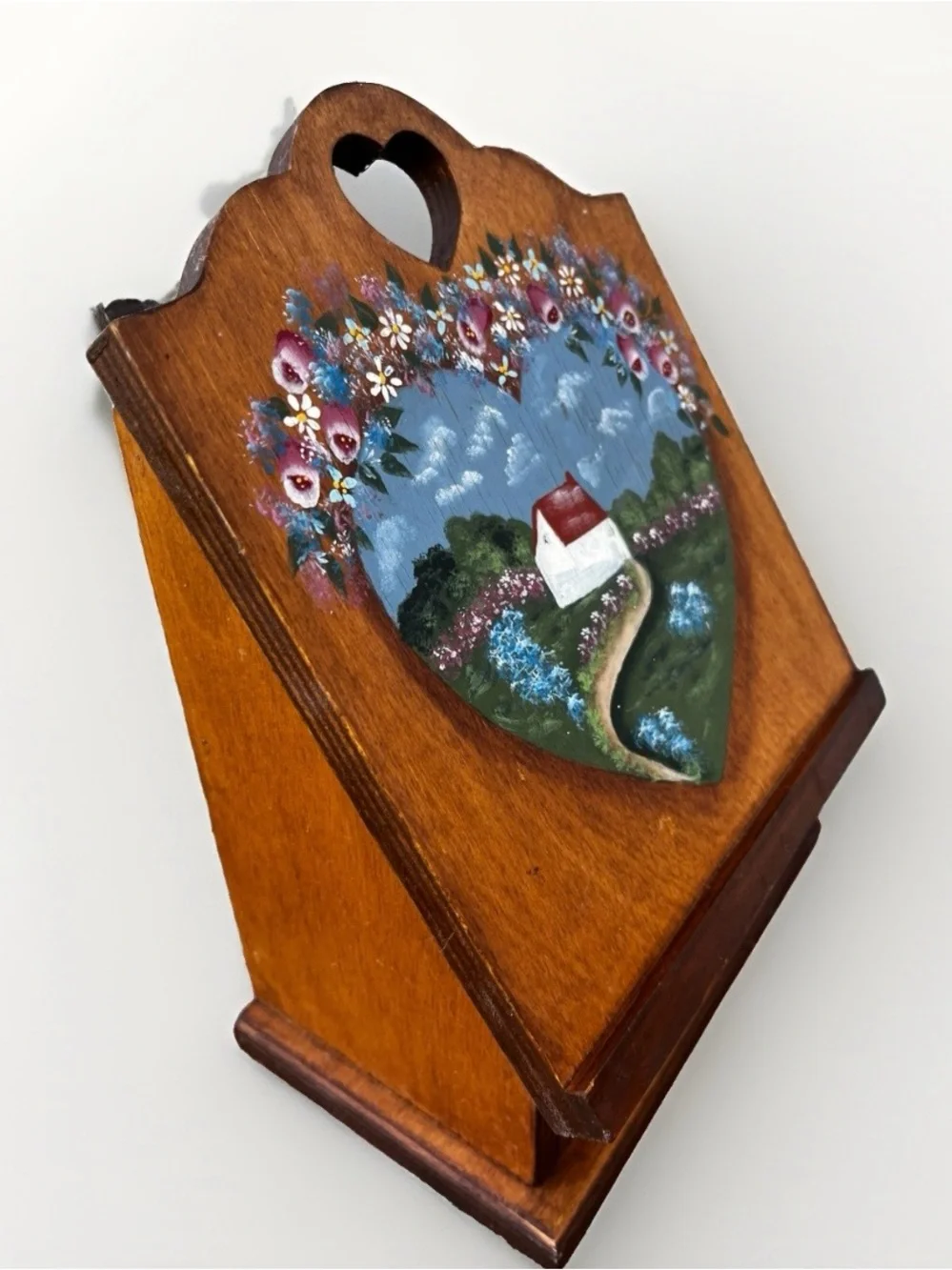Vintage Hand Painted Wooden Recipe Box Heart Cottagecore Floral Folk Art